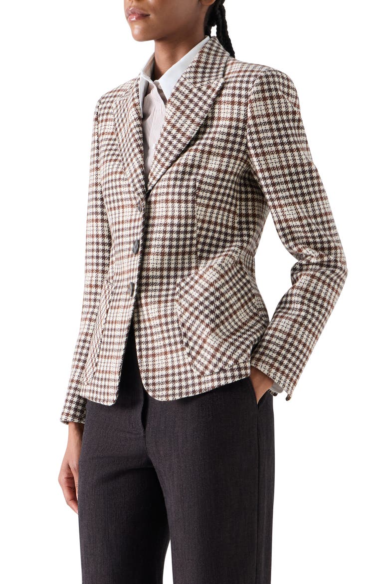 Check Wool Blend Tweed Tailored Jacket, Alternate, color, WINTER WHITE-ESPRESSO