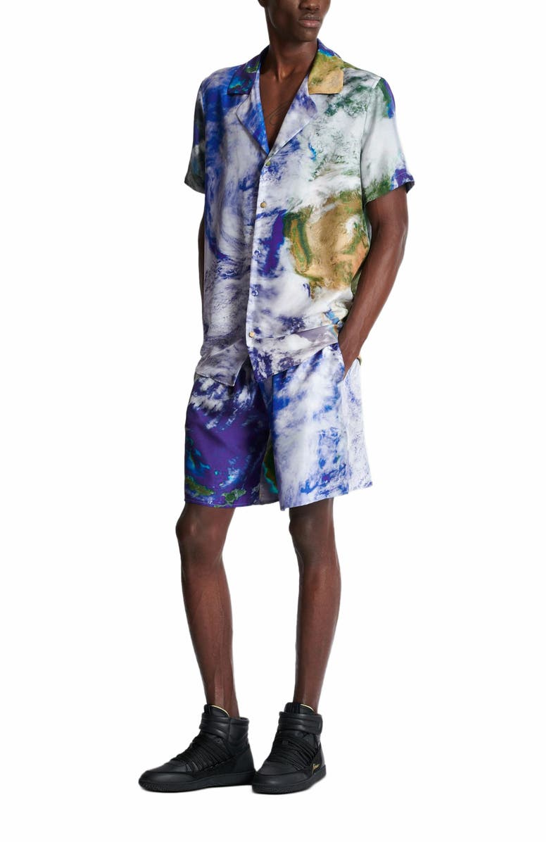 Balmain Pyjama Shirt With Earth Print, Alternate, color, Multicolor