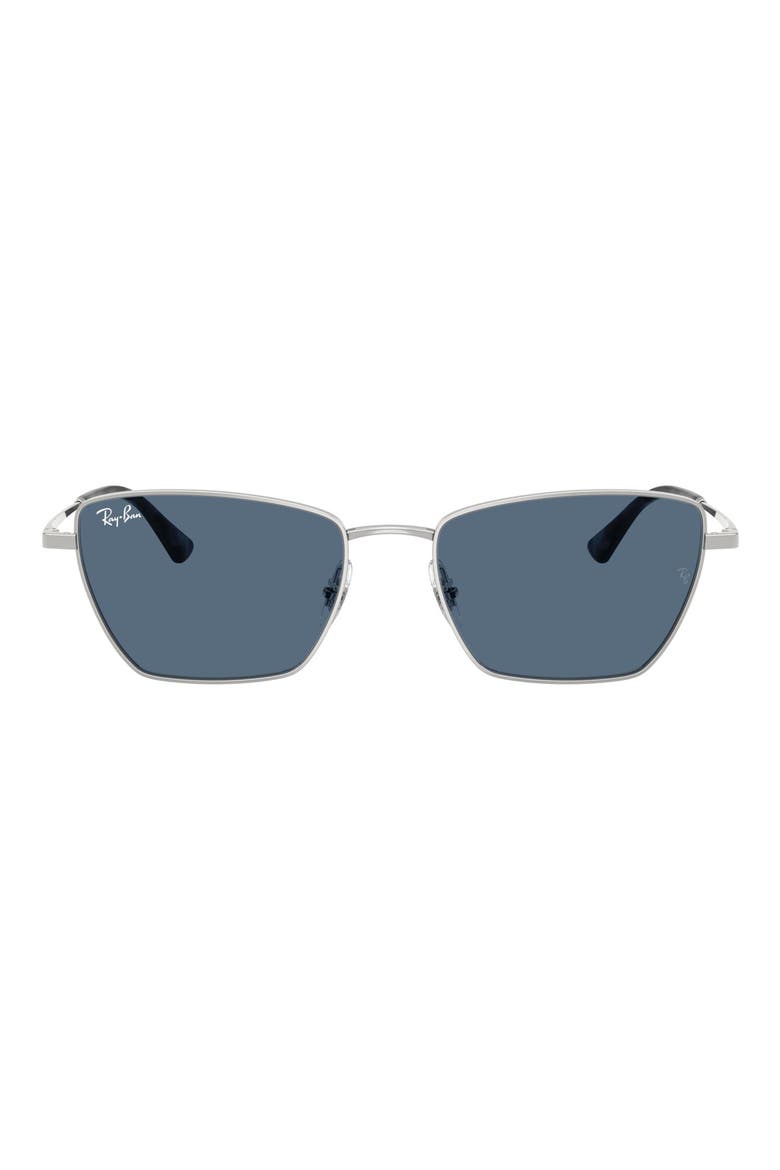 Drea Bio-Based 53mm Polarized Irregular Cat Eye Sunglasses, Main, color, SILVER / DARK BLUE
