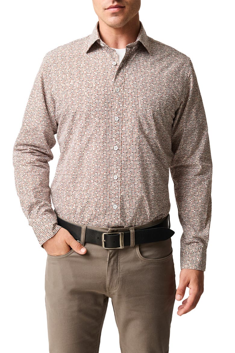 Eastborne Sports Fit Dot Print Cotton Button-Up Shirt, Main, color, OLIVE