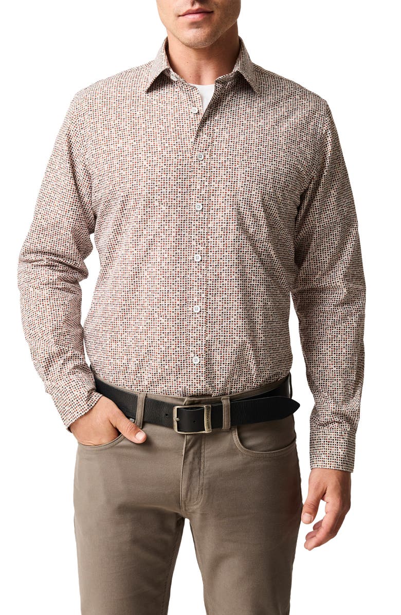 Rodd & Gunn Eastborne Sports Fit Dot Print Cotton Button-Up Shirt, Main, color, Olive