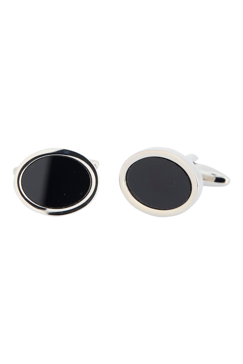 Onyx Oval Cuff Links, Main, color, ONYX BLACK
