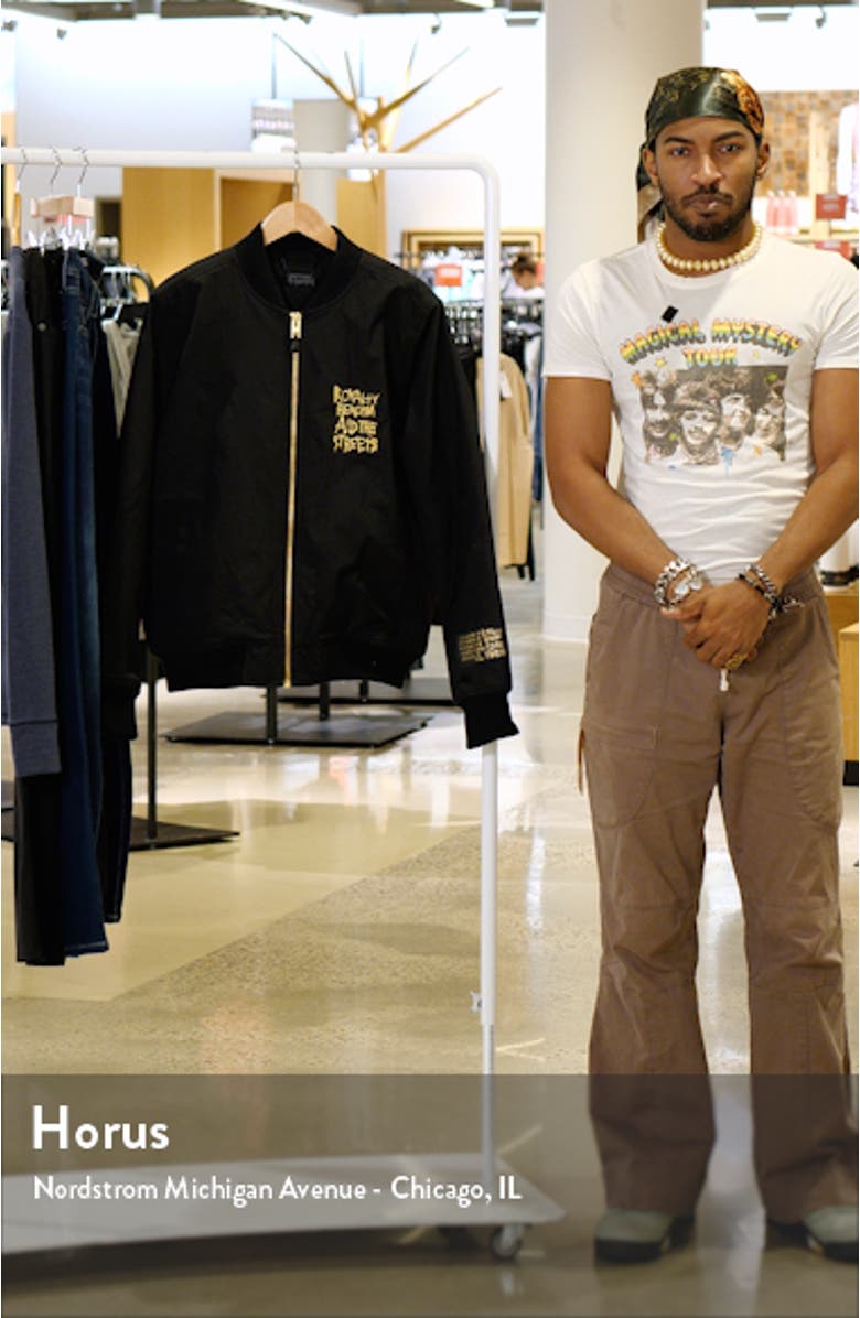 Men's Embroidered Graphic Bomber Jacket, sales video thumbnail