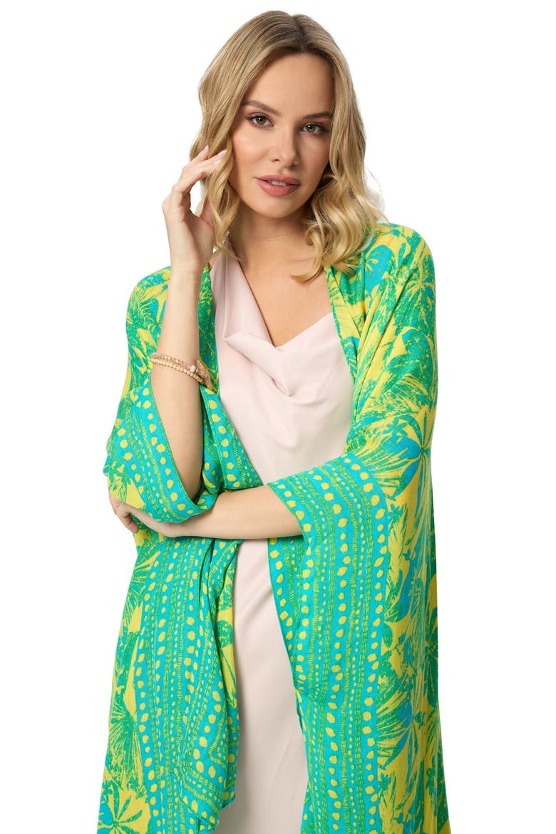 Tropical Woodblock Short Duster, Alternate, color, BLUE COMBO
