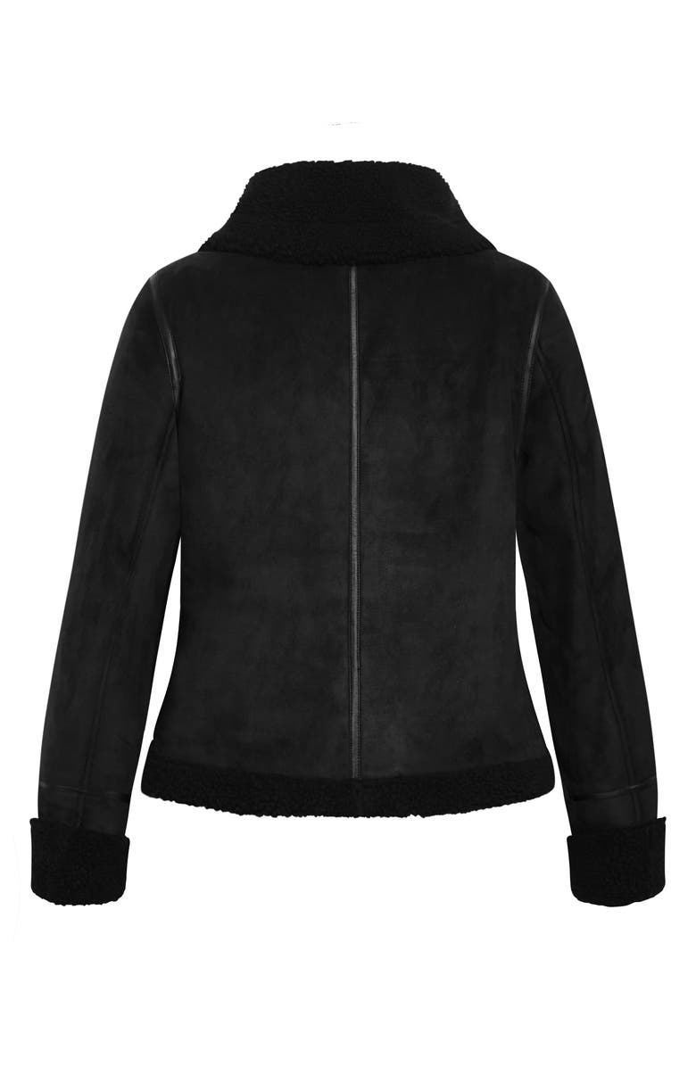 City Chic Madilyn Faux Shearling Moto Jacket, Alternate, color, Black