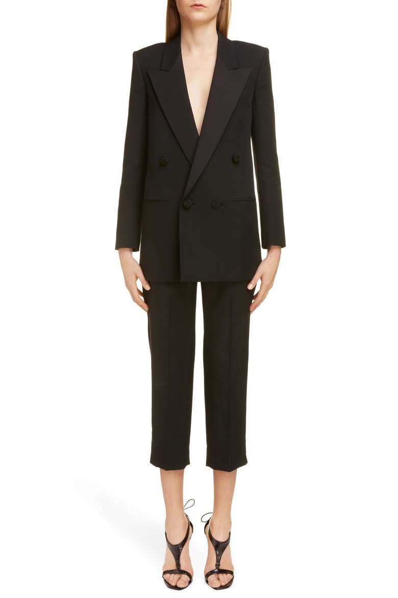High Waist Wool Crop Pants, Alternate, color, NOIR