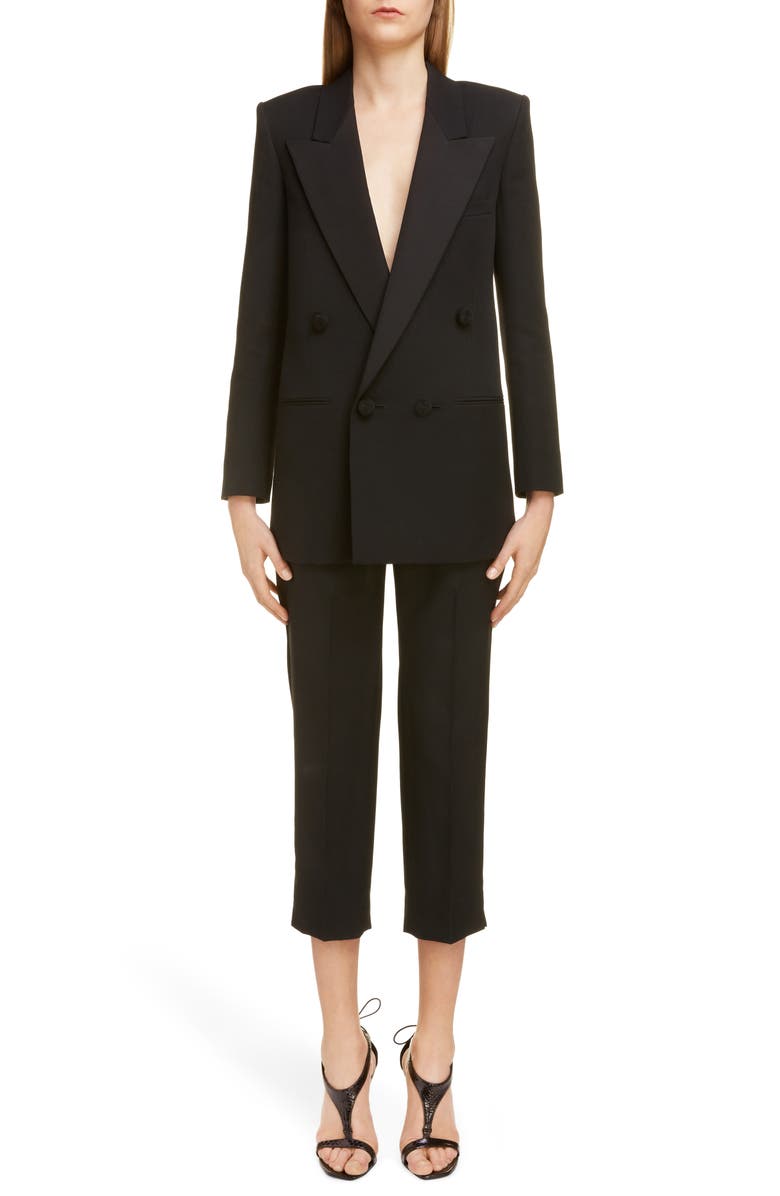 Saint Laurent High Waist Wool Crop Pants, Alternate, color, 