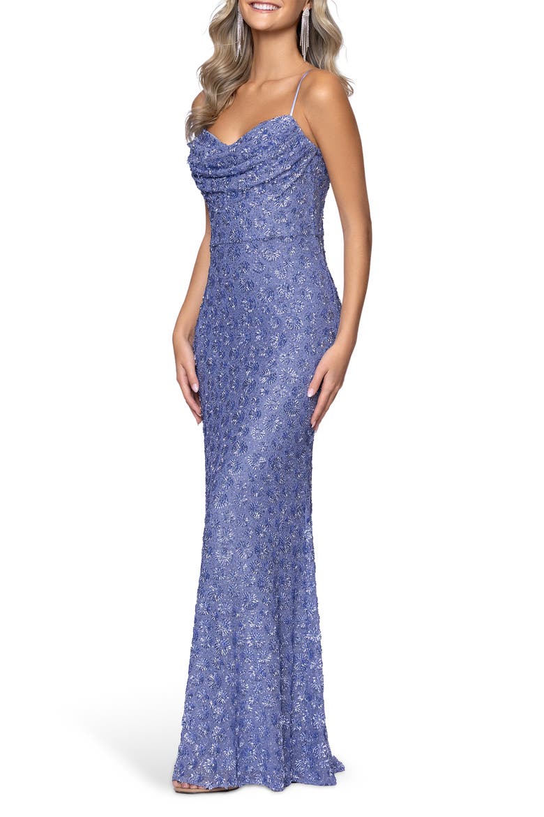 Drape Sequin Sleeveless Gown, Alternate, color, PERIWINKLE