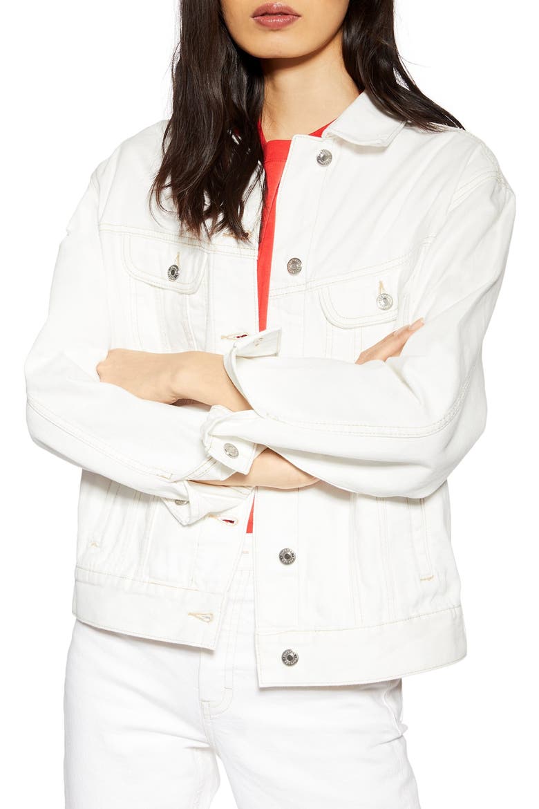 Oversize Denim Jacket, Main, color, WHITE