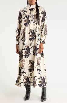 Pleated Long Sleeve Maxi Dress