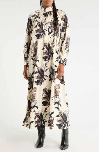 Pleated Long Sleeve Maxi Dress