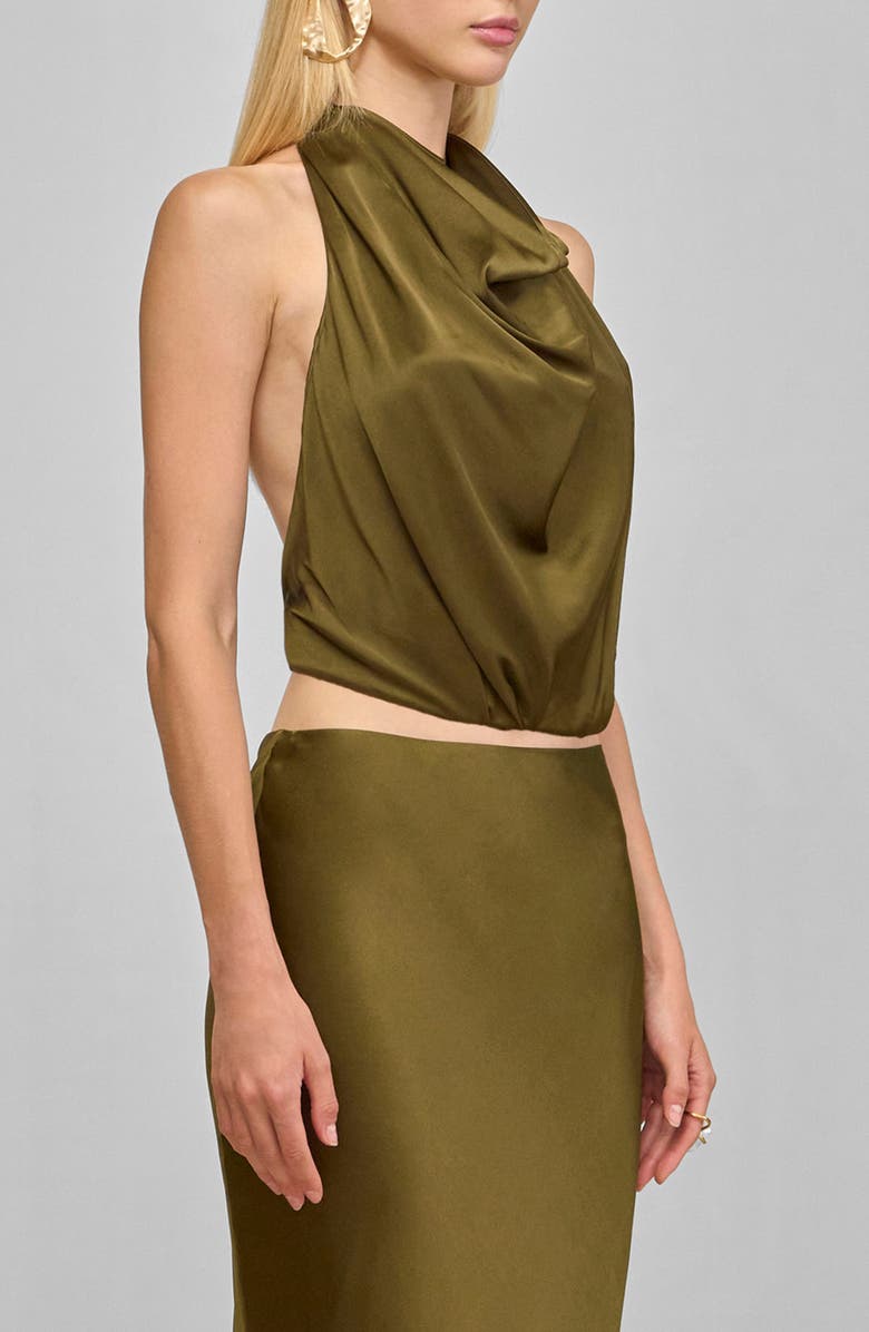 Cult Gaia Adrienne Stretch Silk Halter Top, Alternate, color, Rosemary