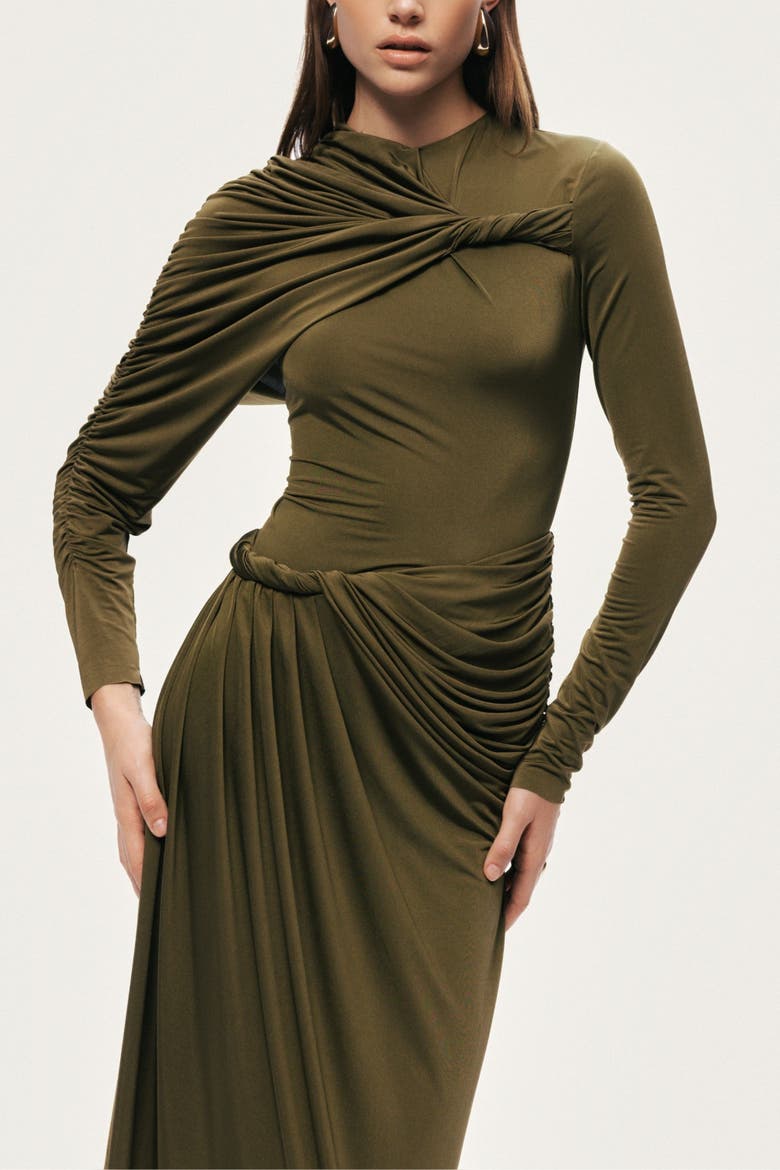 Draped Long Sleeve Maxi Dress, Alternate, color, Olive Green