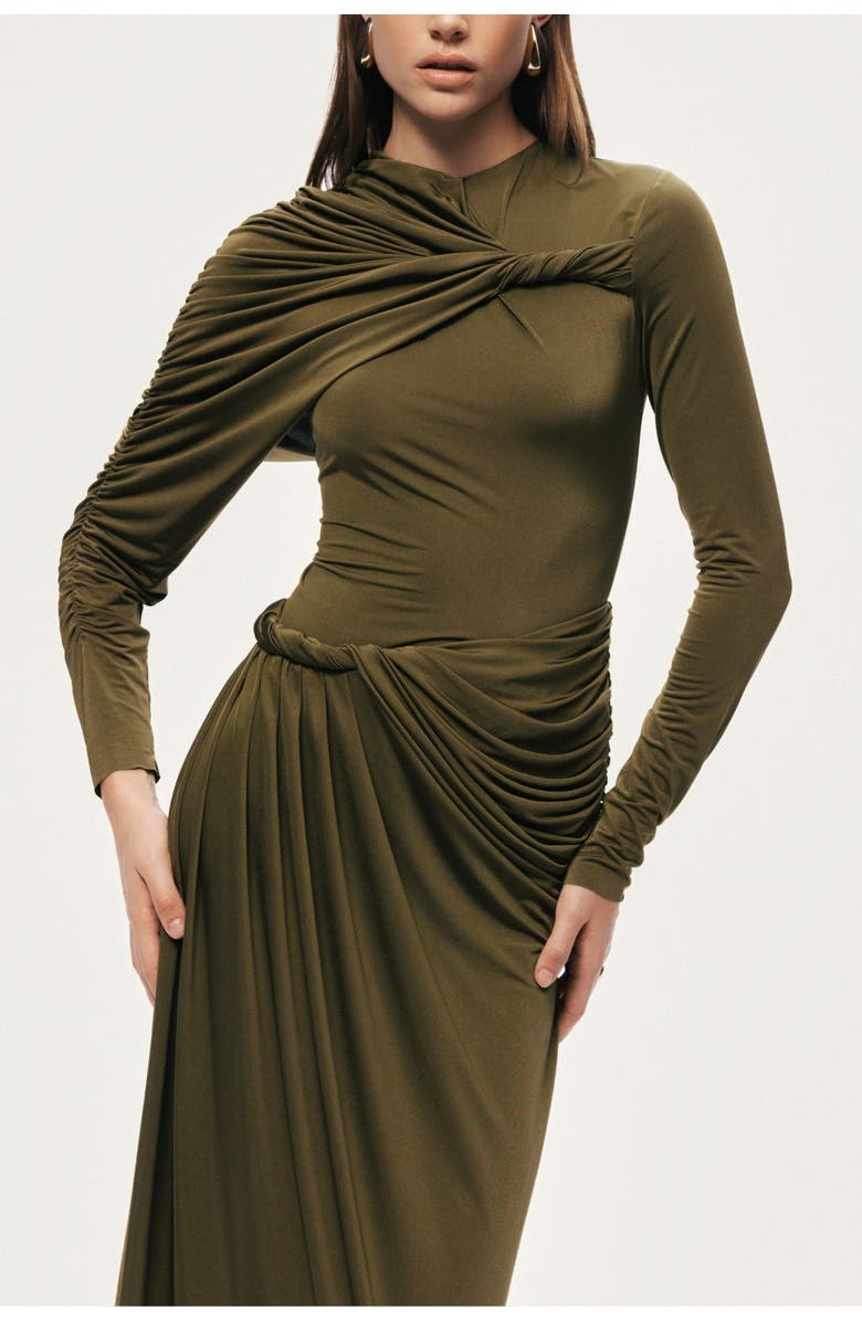 Nocturne Draped Long Sleeve Maxi Dress, Alternate, color, Olive Green