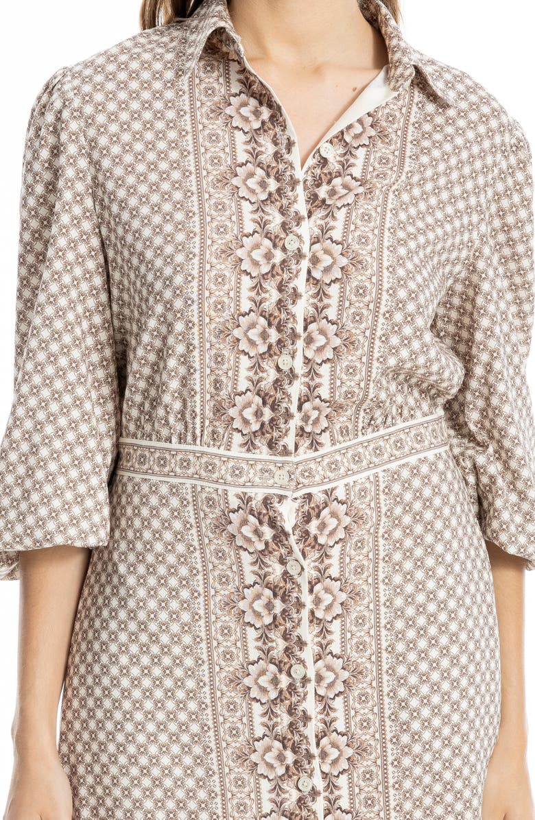 MAX STUDIO Embroidered Shirtdress, Alternate, color, Sepia Magnolia Curly Grid