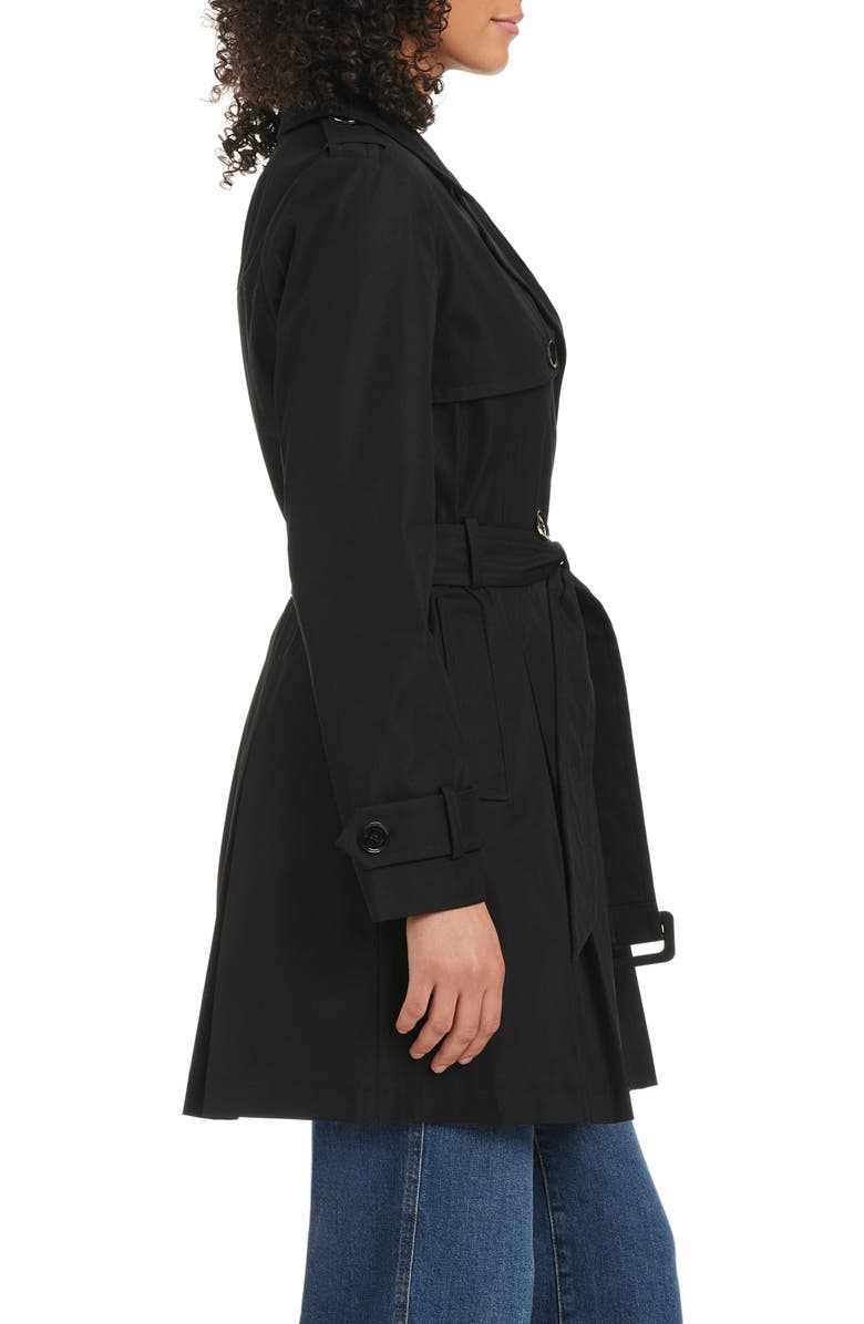 Kate Spade New York belted double breasted pleated trench coat, Alternate, color, Black