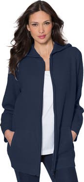 Roaman's Plus Size Waffle Knit Zip-Front Relaxed Hoodie