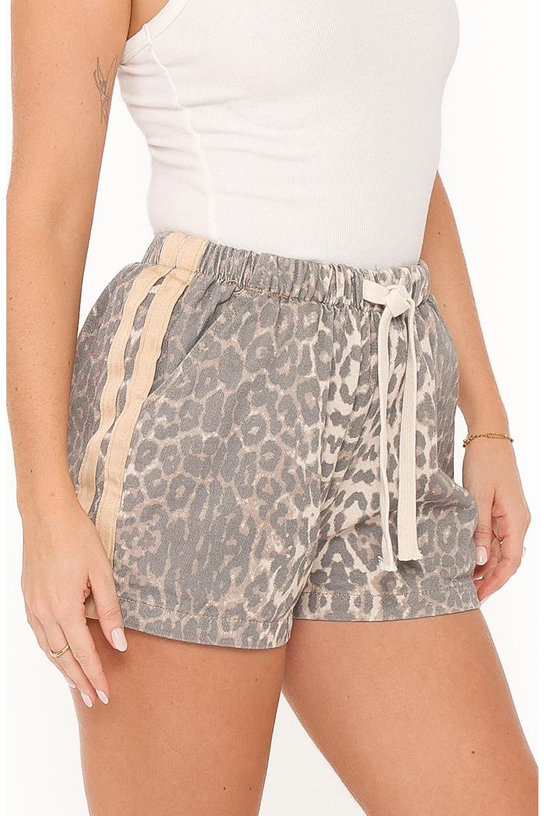 Fletcher Leopard Print High Waist Denim Racer Shorts, Alternate, color, LEOPARD