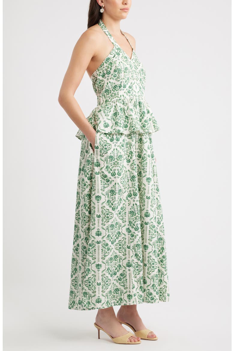 Peplum Halter Dress, Alternate, color, TEAL REESE FLORAL