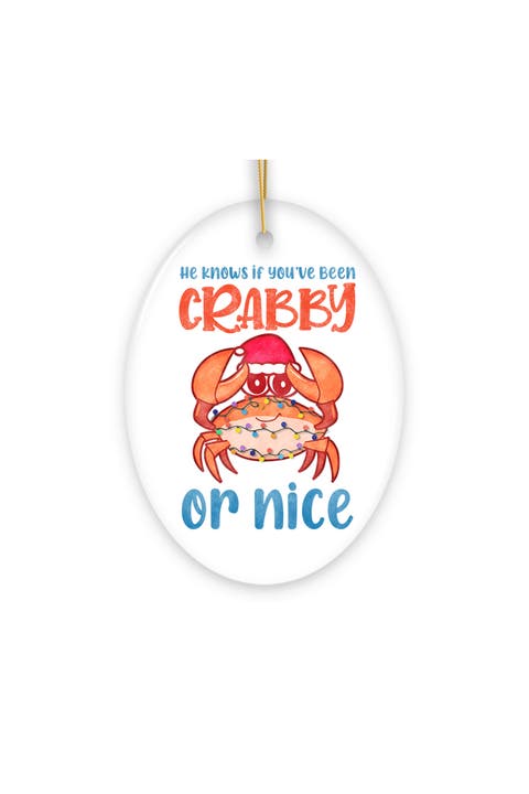 Crabby Or Nice Santa Hat Crab Ceramic Ornament