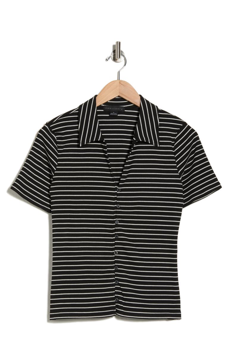 Sanctuary Stripe Button-Up T-Shirt, Alternate, color, Black/ Milk Stripe
