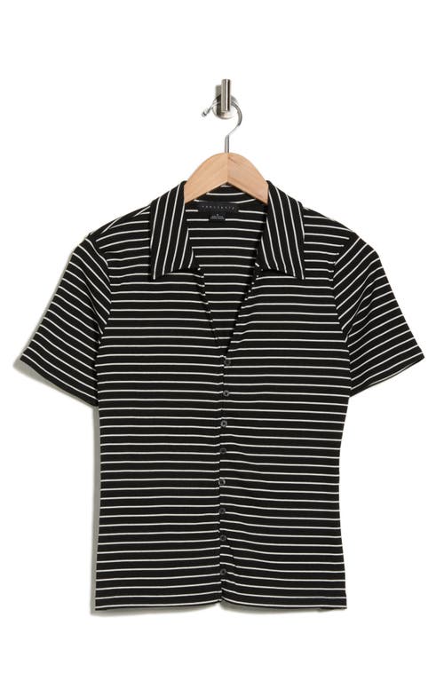 Sanctuary Stripe Button-up T-shirt In Burgundy