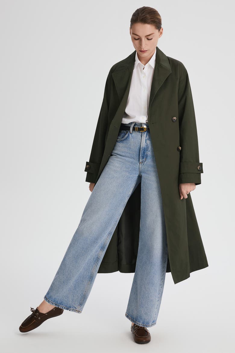 Maxi Oversized Trench Coat, Alternate, color, Olive