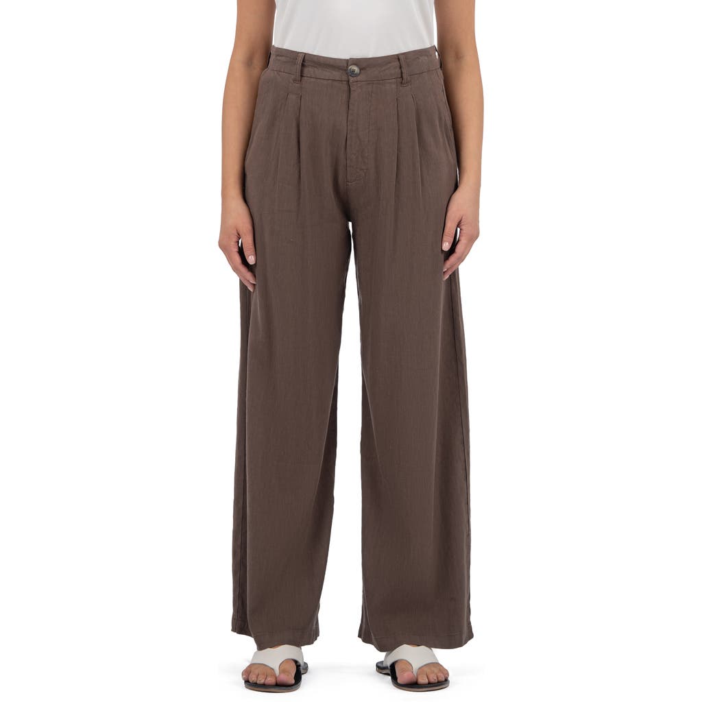 Kut From The Kloth Ryan Wide Leg Linen Blend Pants In Brown