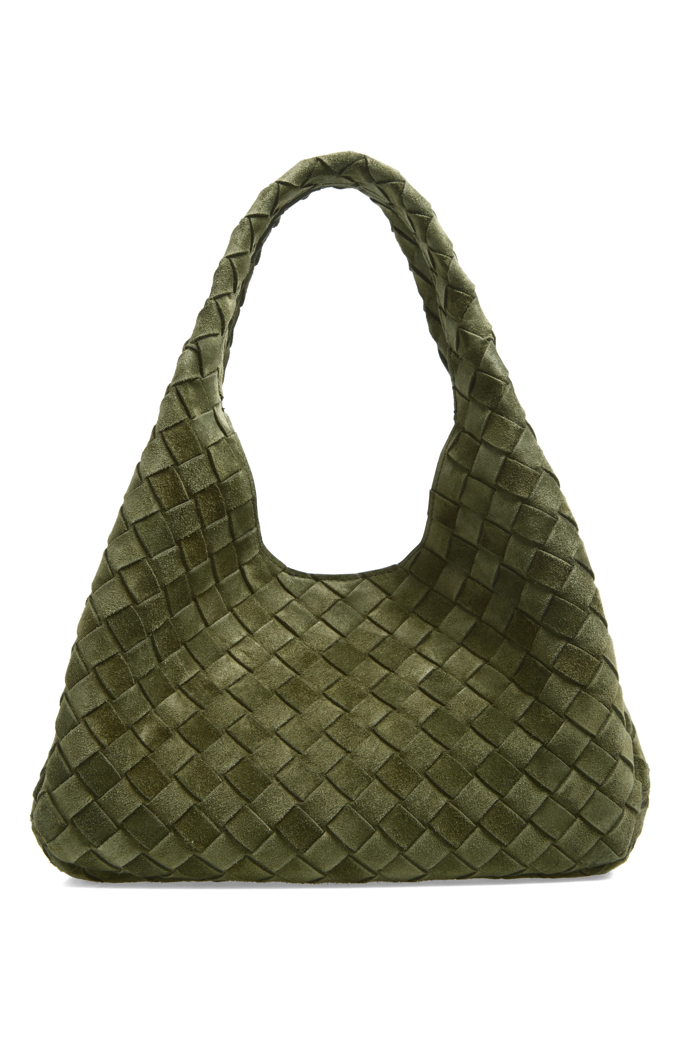 Small Campana Intrecciato Suede Tote, Alternate, color, 3783 GREEN TWEED-M BRASS