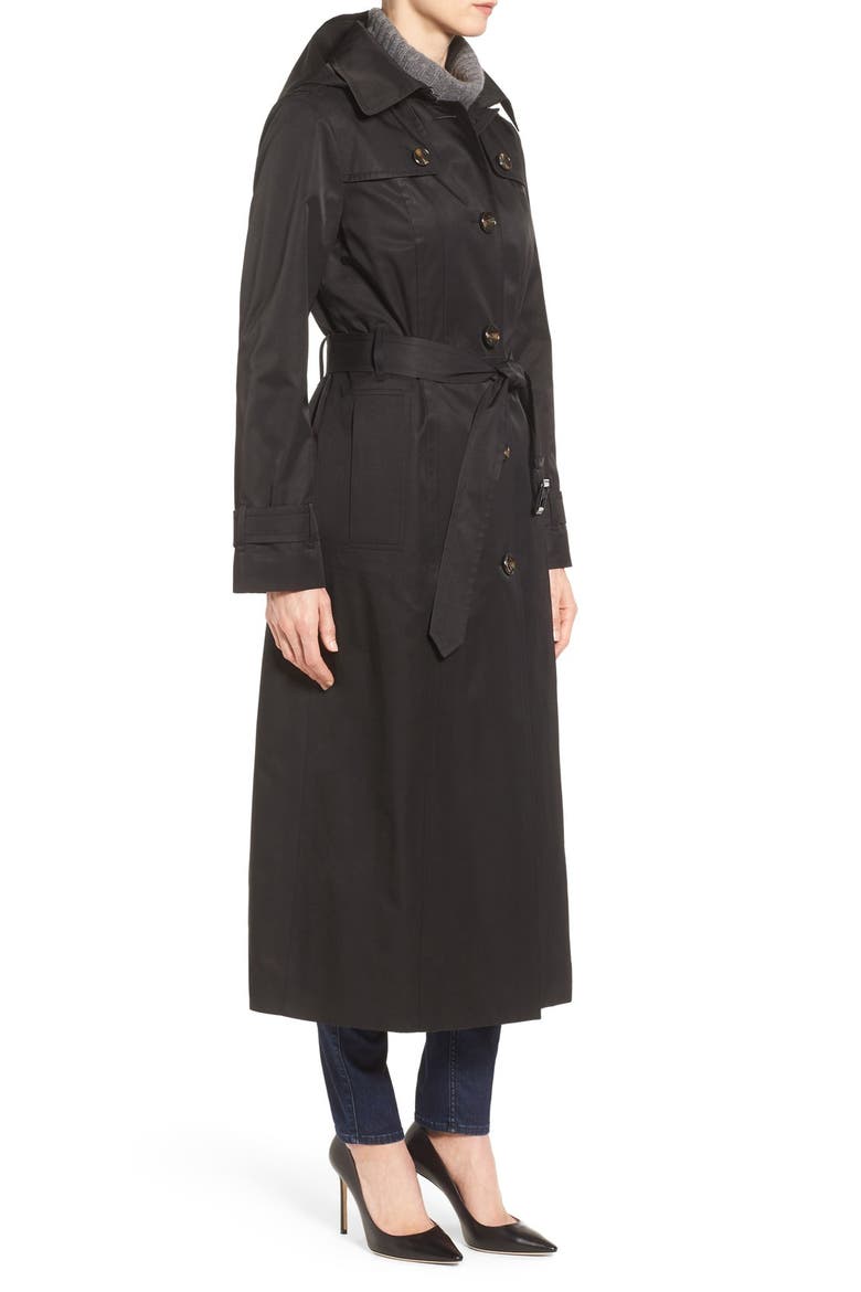 Long Trench Raincoat with Removable Hood, Alternate, color, BLACK