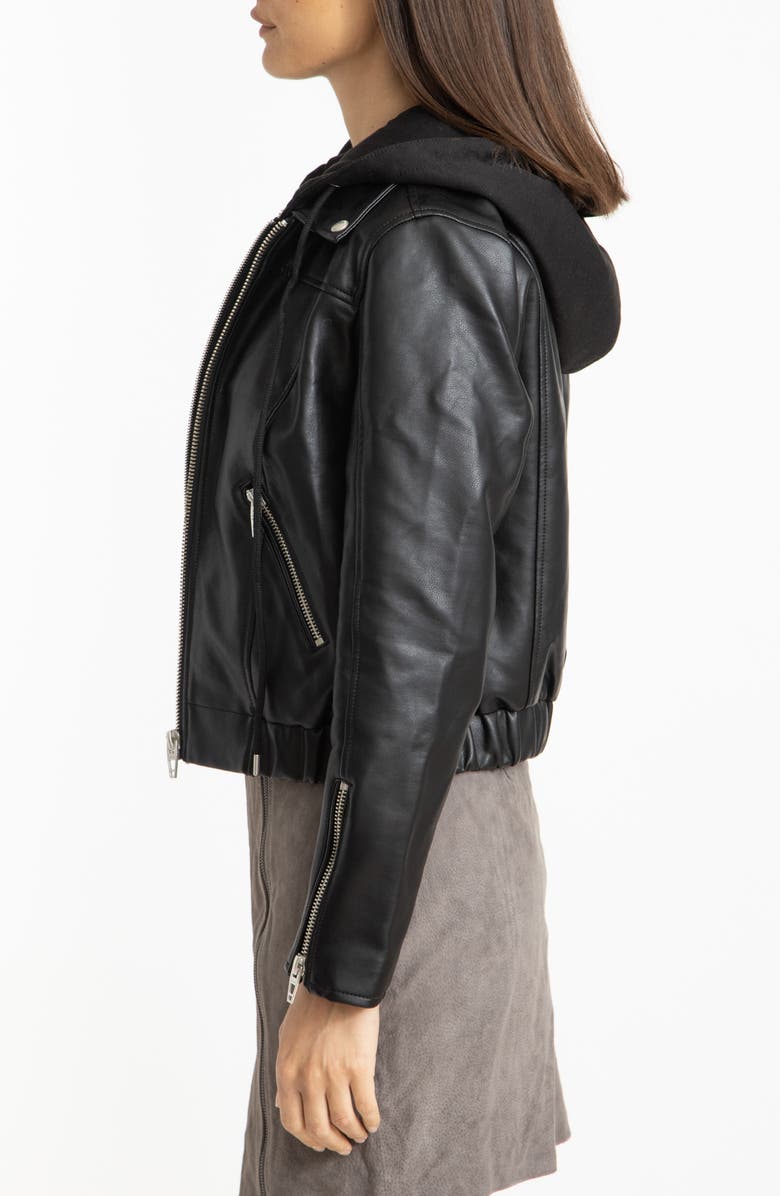 BLANKNYC Faux Leather Bomber Jacket with Removable Hood, Alternate, color,