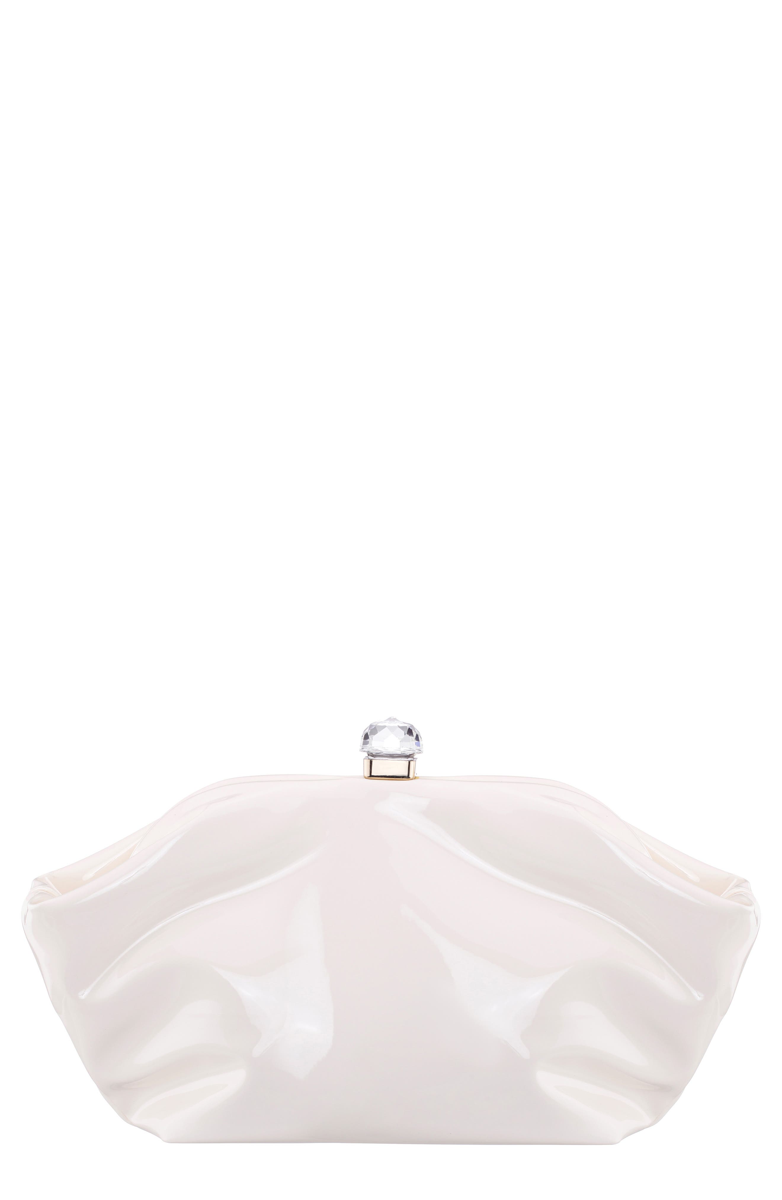 Nina Lyric Faux Leather Clutch, Main, color, Ecru