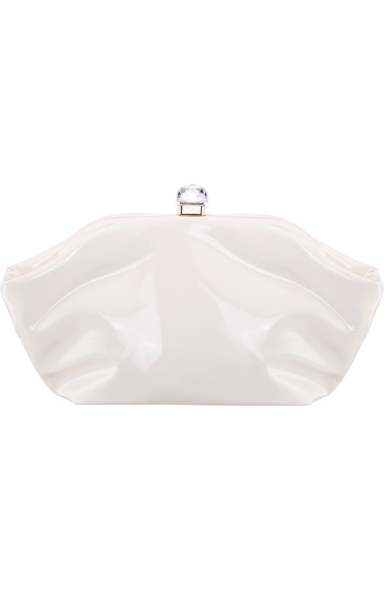 Nina Lyric Faux Leather Clutch, Main, color, Ecru