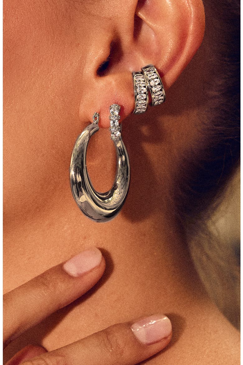 Iskara CZ Huggie Hoop Earrings, Alternate, color, SILVER