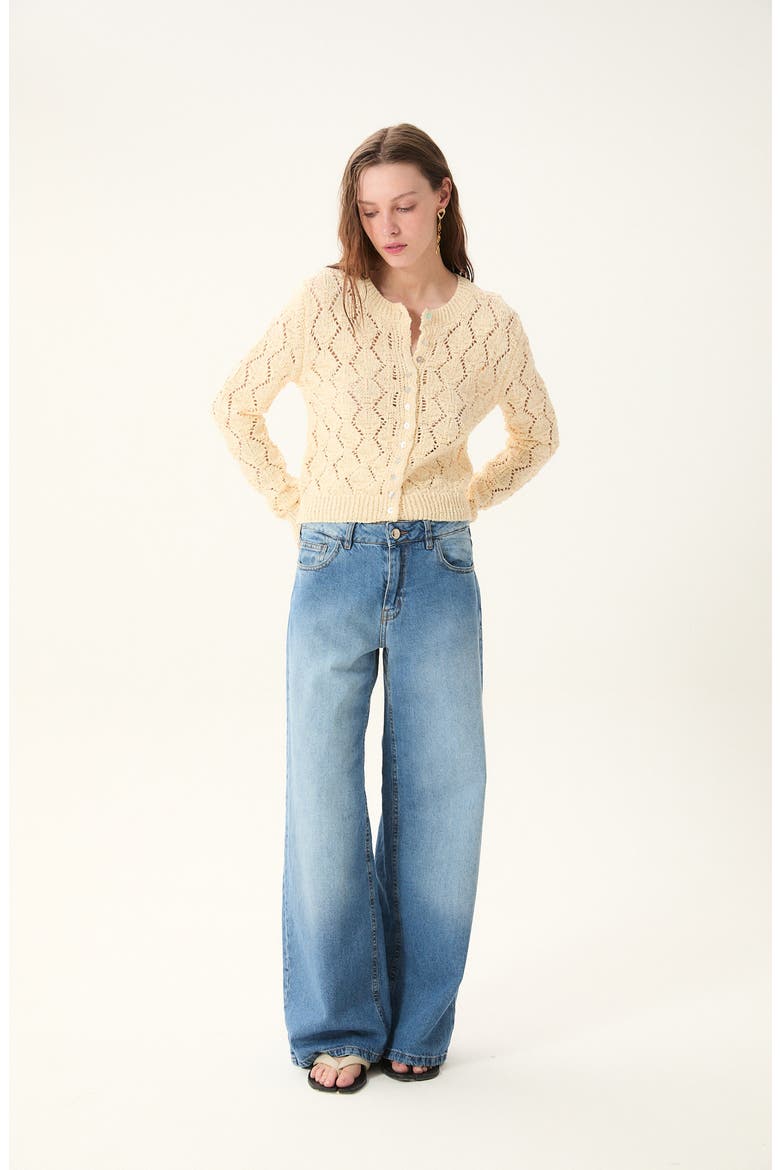 Cerdena Pointelle Cotton Blend Cardigan, Alternate, color, ECRU
