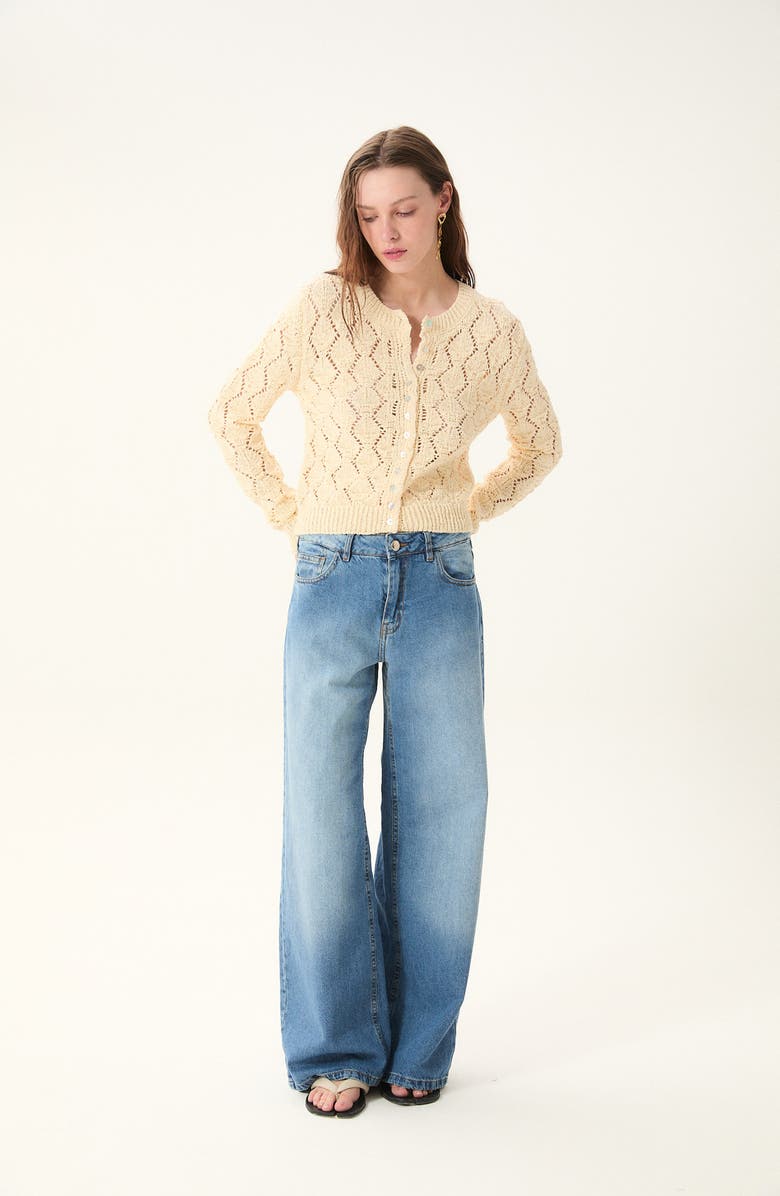 DELUC Cerdena Pointelle Cotton Blend Cardigan, Alternate, color, Ecru