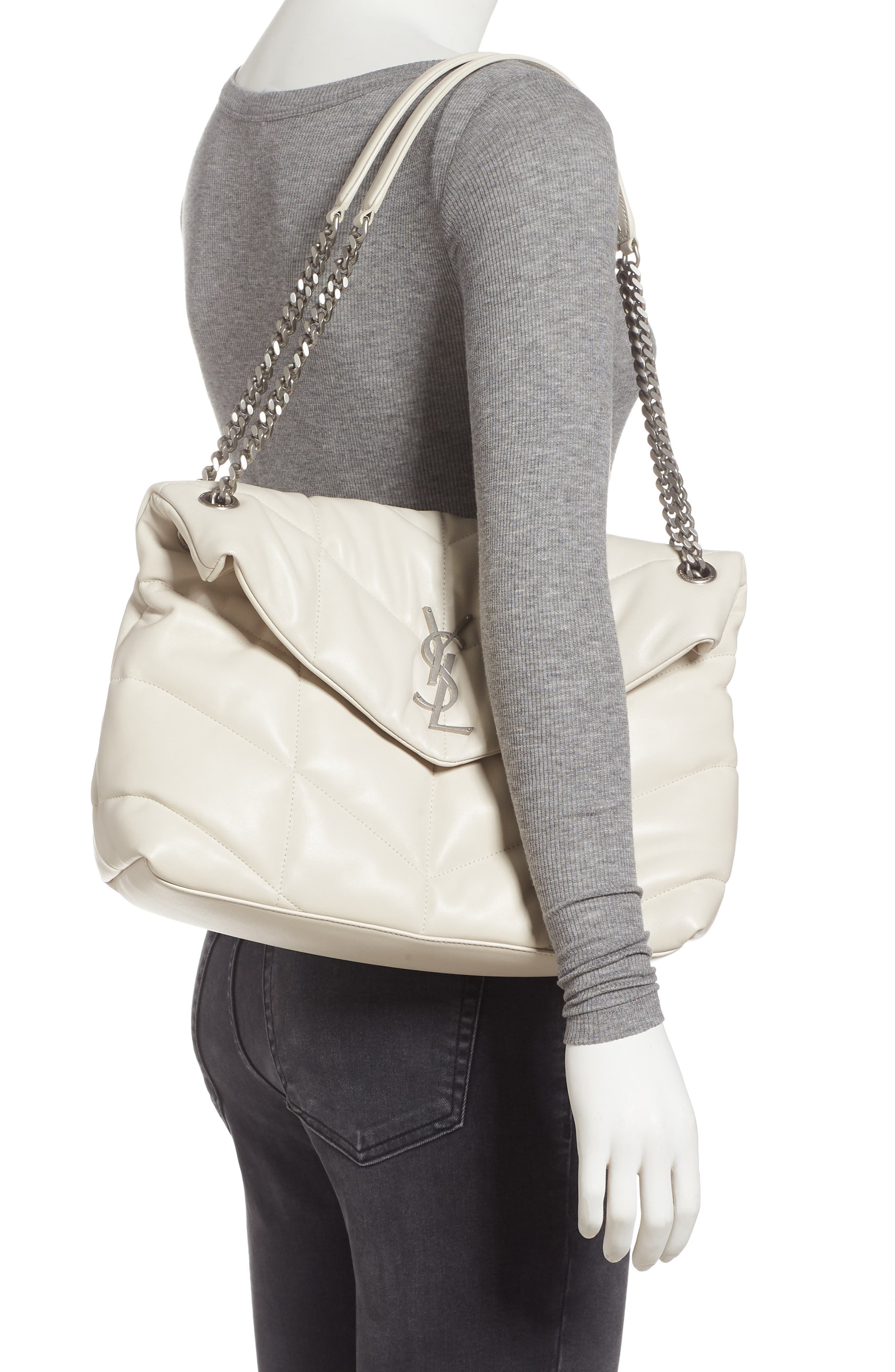 Medium Lou Leather Puffer Bag, Alternate, color, BLANC VINTAGE