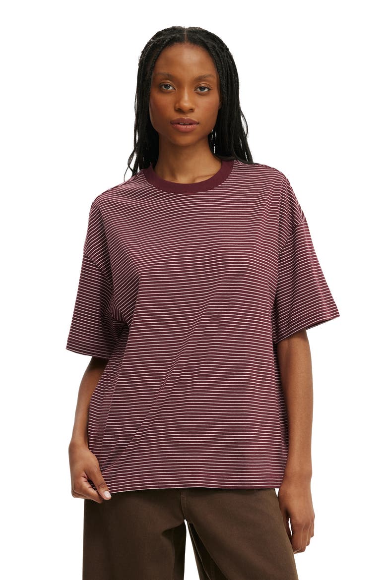Women's Boxy Short Sleeve Tee, Main, color, Lisa Stripe Sour Cherry
