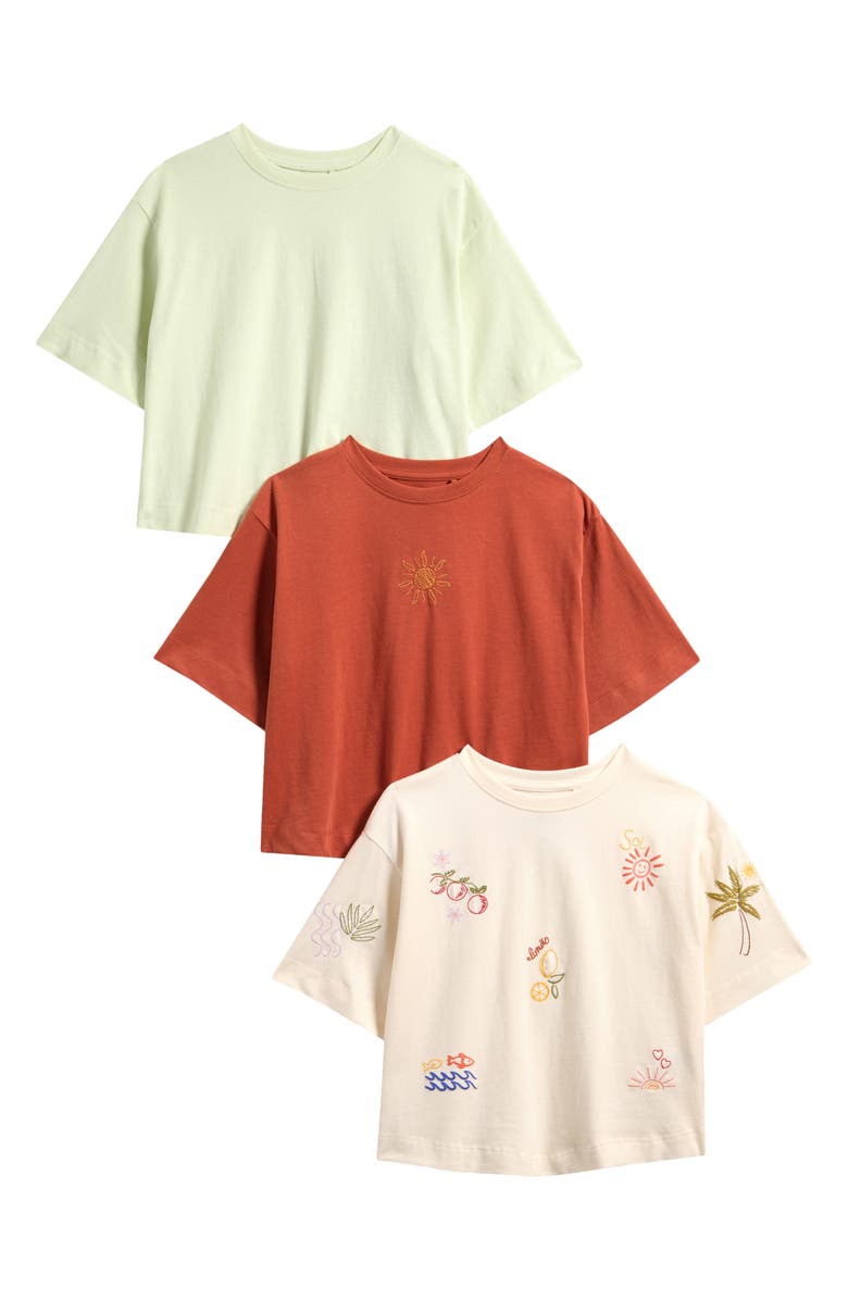 NEXT Kids' Assorted 3-Pack Embroidered Cotton Graphic T-Shirt, Main, color,
