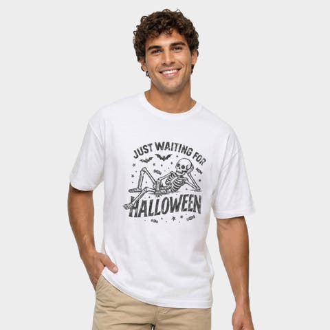 Just Waiting For Halloween Skeleton Garment Dyed T-Shirt