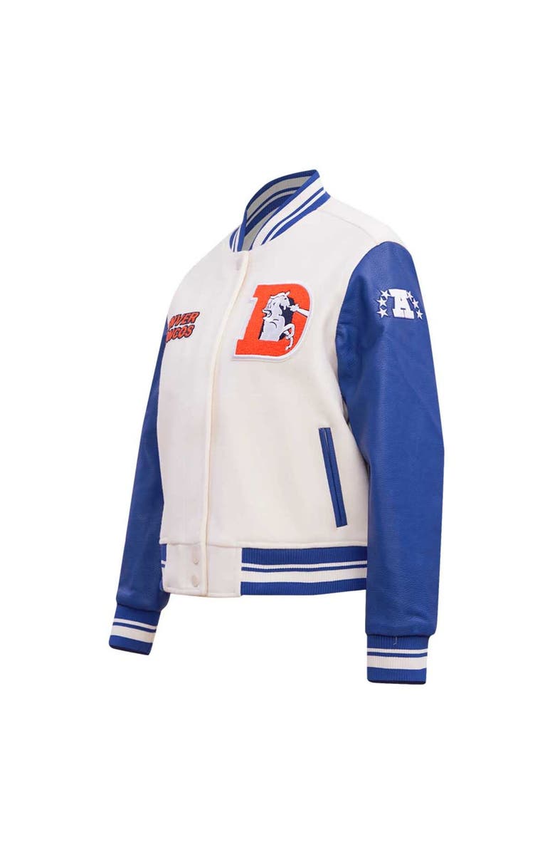 PRO STANDARD Women's Pro Standard  Cream Denver Broncos Retro Classic Vintage Full-Zip Varsity Jacket, Alternate, color, 