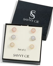 SAVVY CIE JEWELS Fireball Set of 3 Stud Earrings