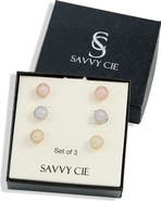 SAVVY CIE JEWELS Fireball Set of 3 Stud Earrings