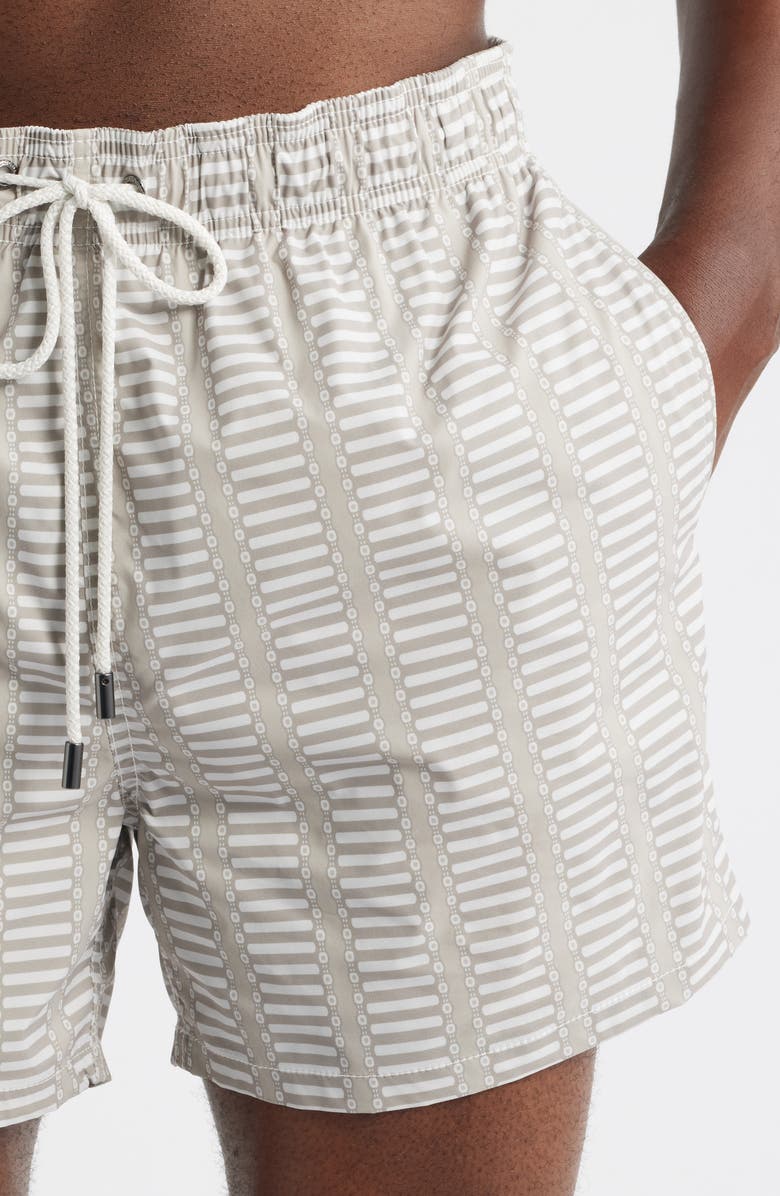 Bugatchi Cruz Geo Print Swim Trunks, Alternate, color, Desert