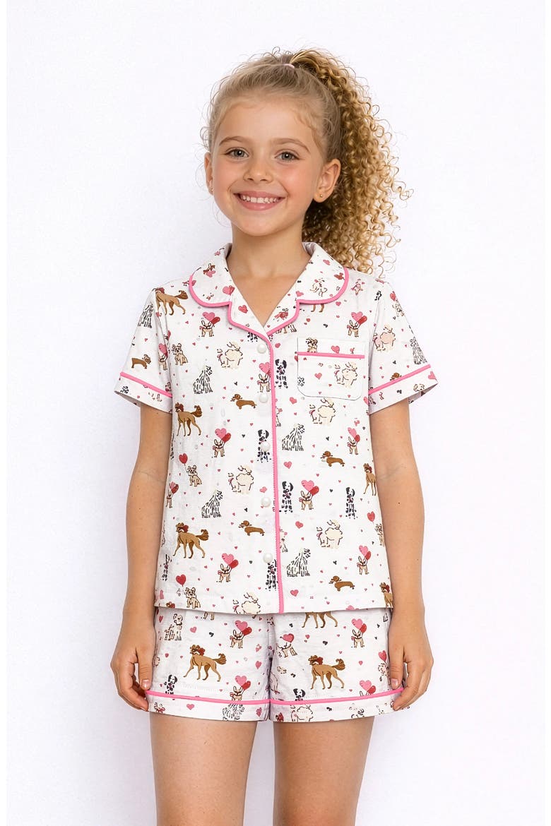 Heart Puppy Print Short Sleeve Jersey PJ - PLUSH, Alternate, color, White Multi