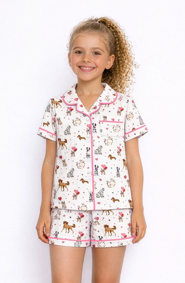 Preppy Goose Heart Puppy Print Short Sleeve Jersey PJ - PLUSH, Alternate, color, White Multi