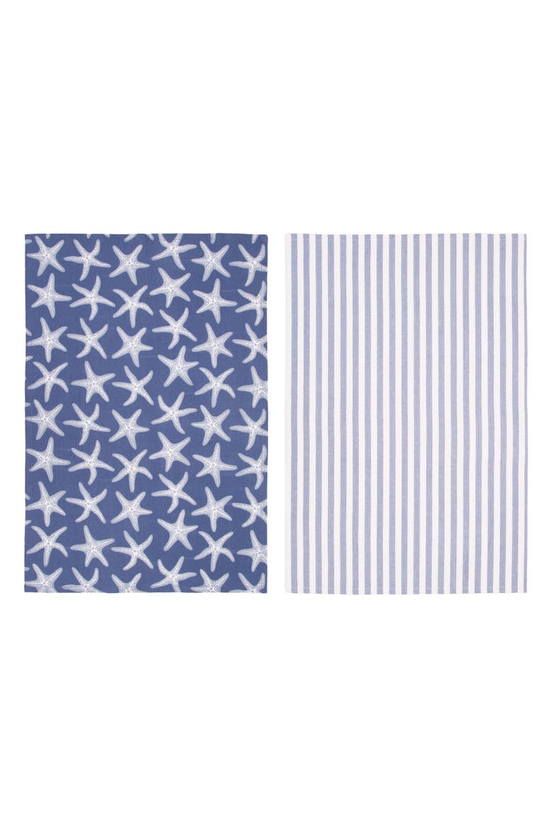 Calming Seas Starfish & Stripes 100% Cotton Graphic Print Set of 2, Alternate, color, Blue