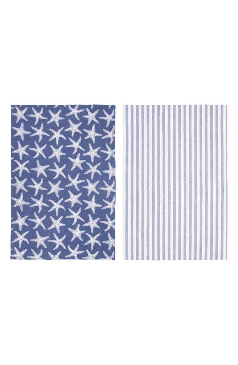 C&F Home Calming Seas Starfish Kitchen and Bathroom Graphic Print Hand Towels Set of 2, Alternate, color, Blue