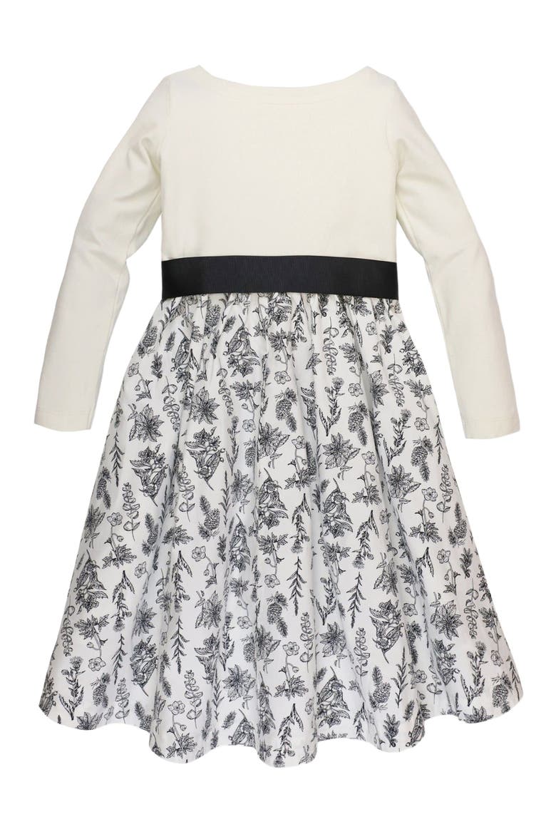 Girls' Lightweight Blocked High-Low Skater Dress, Kids, Alternate, color, White Black Winter Botanical