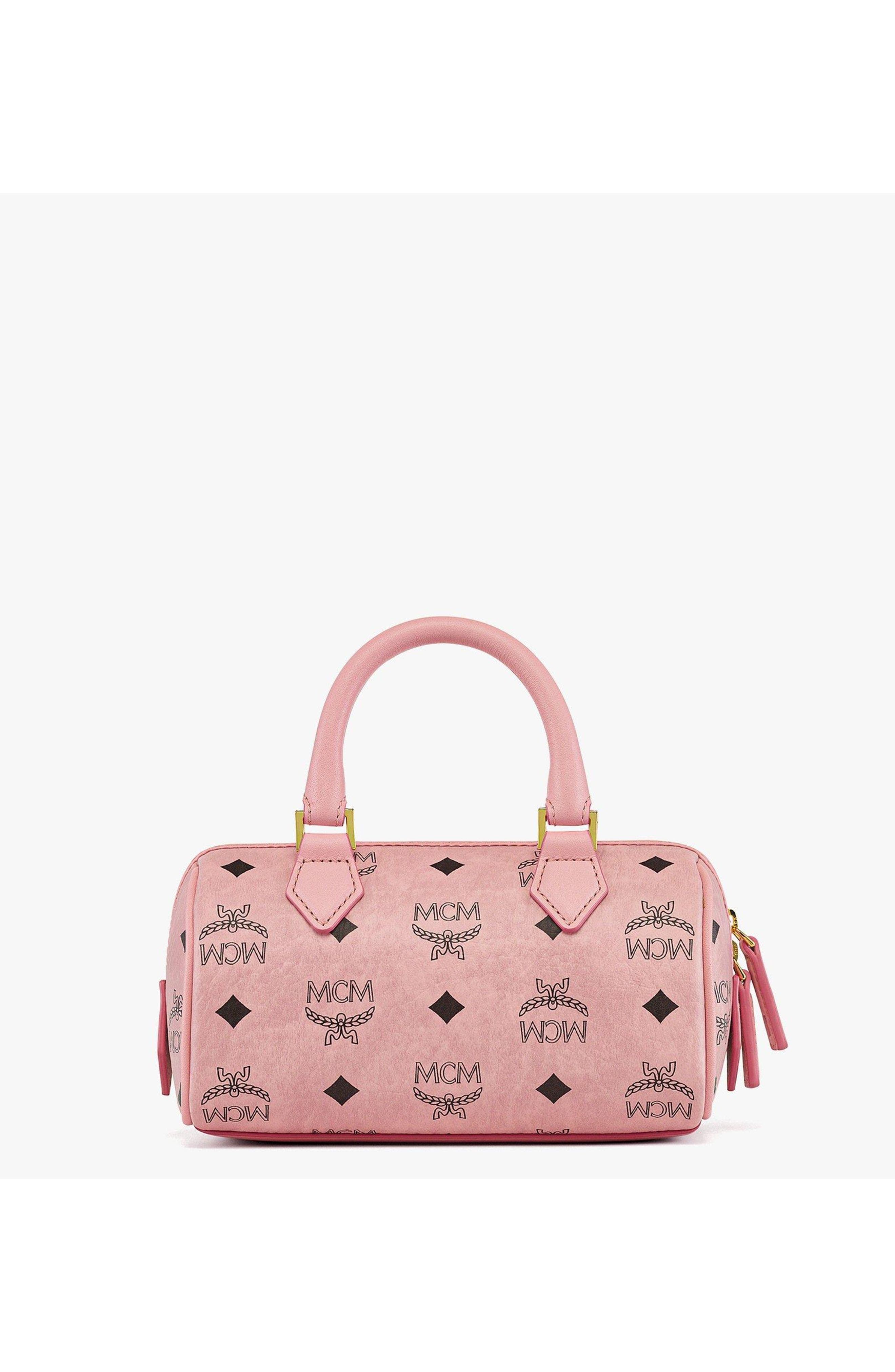 MCM Mini Ella Boston Bag in Visetos, Alternate, color, Soft Pink